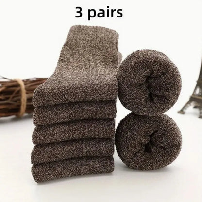 Men's thick warm towel socks 3 pairs of casual solid color mid-calf socks winter men's socks
