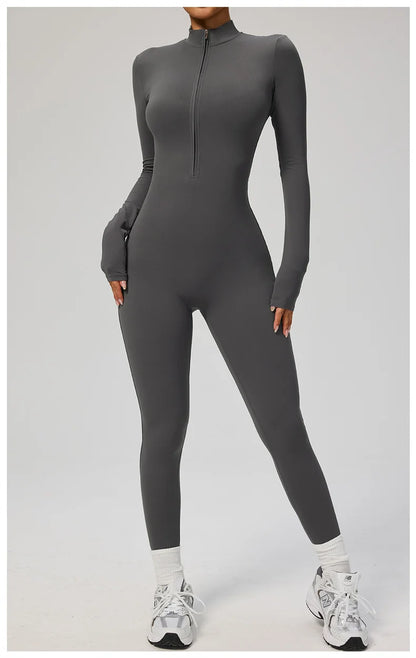 TRY TO BN Sports Yoga Jumpsuit Long Sleeves Zipper Sportswear Fitness Pants Workout Bodysuit One Piece Tights Women Gym Clothing