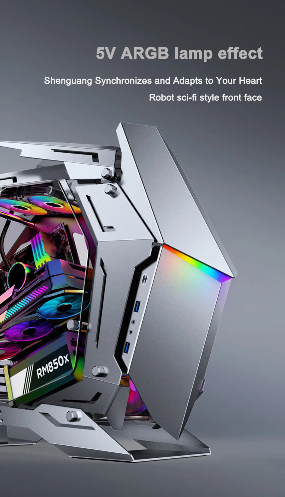 JONSBO MOD-3 Special-shaped Case All Aluminum Tempered Glass E-sports Mecha Theme Chassis E-ATX Motherboard 360 Water-cooled.