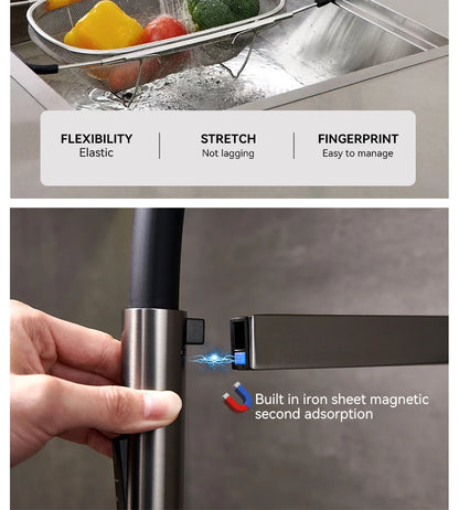 VGX Brushed Kitchen Faucet Sink Faucets Rubber Pull Down Stream Sprayer Taps Rotatable Kitchen Mixer Water Tap Hot Cold Crane