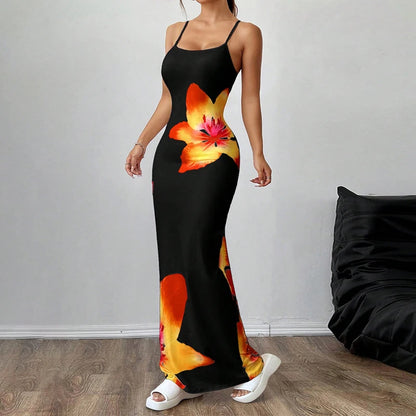 Frauen Sommer Spaghetti Strap Kleid Casual Blumen Druck Bodycon Party Kleid für Urlaub Cocktail Strand Streetwear.