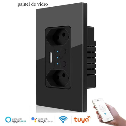 Melery Brasilien WiFi Smart Leben Dual Wand Steckdose Tuya Elektrische Stecker Outlet PC/Glas Touch Panel Alexa Dot Google hause Assistent.