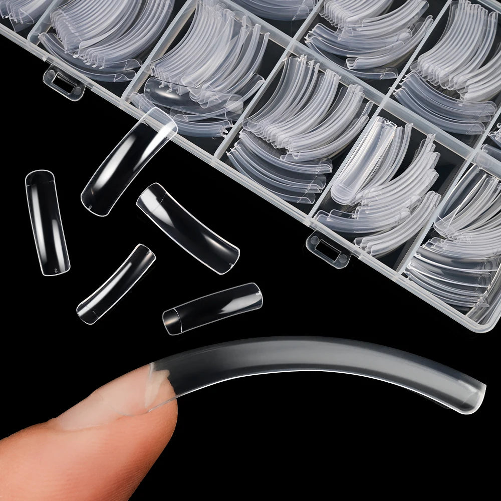 240Pcs/Box Extra Long Bend False Nails 12-Sizes Full Cover Press On Nail Clear/White/Black Building Extension Fake Fingertips *&.