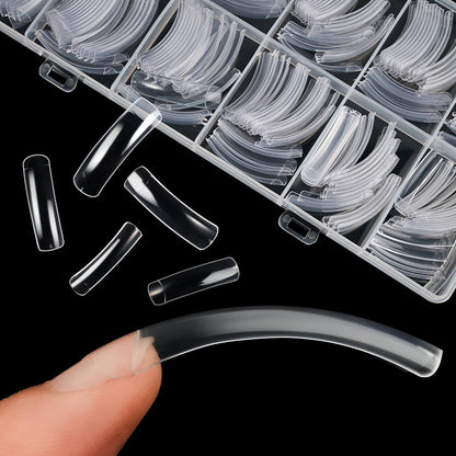 240Pcs/Box Extra Long Bend False Nails 12-Sizes Full Cover Press On Nail Clear/White/Black Building Extension Fake Fingertips *&.