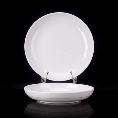 Deep Round Melamine Dinner Plates White Hotel Serving Tray Table Dishes Imitation Porcelain Dishes to Eat Kitchen Dining Sets.