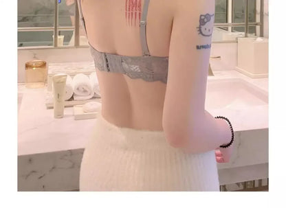 MOYISU Rabbit Ear AB Cup Pure Desire Girl Bra Set | Pull-up Bra with Bow | Breathable French lace Bra | Anti-slip Cup Date Night