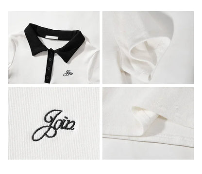 Women's Slim Fit Short Sleeve Polo Shirt Summer New Color Collision Design Red T-Shirt Top Fashionable Casual Business Wear.