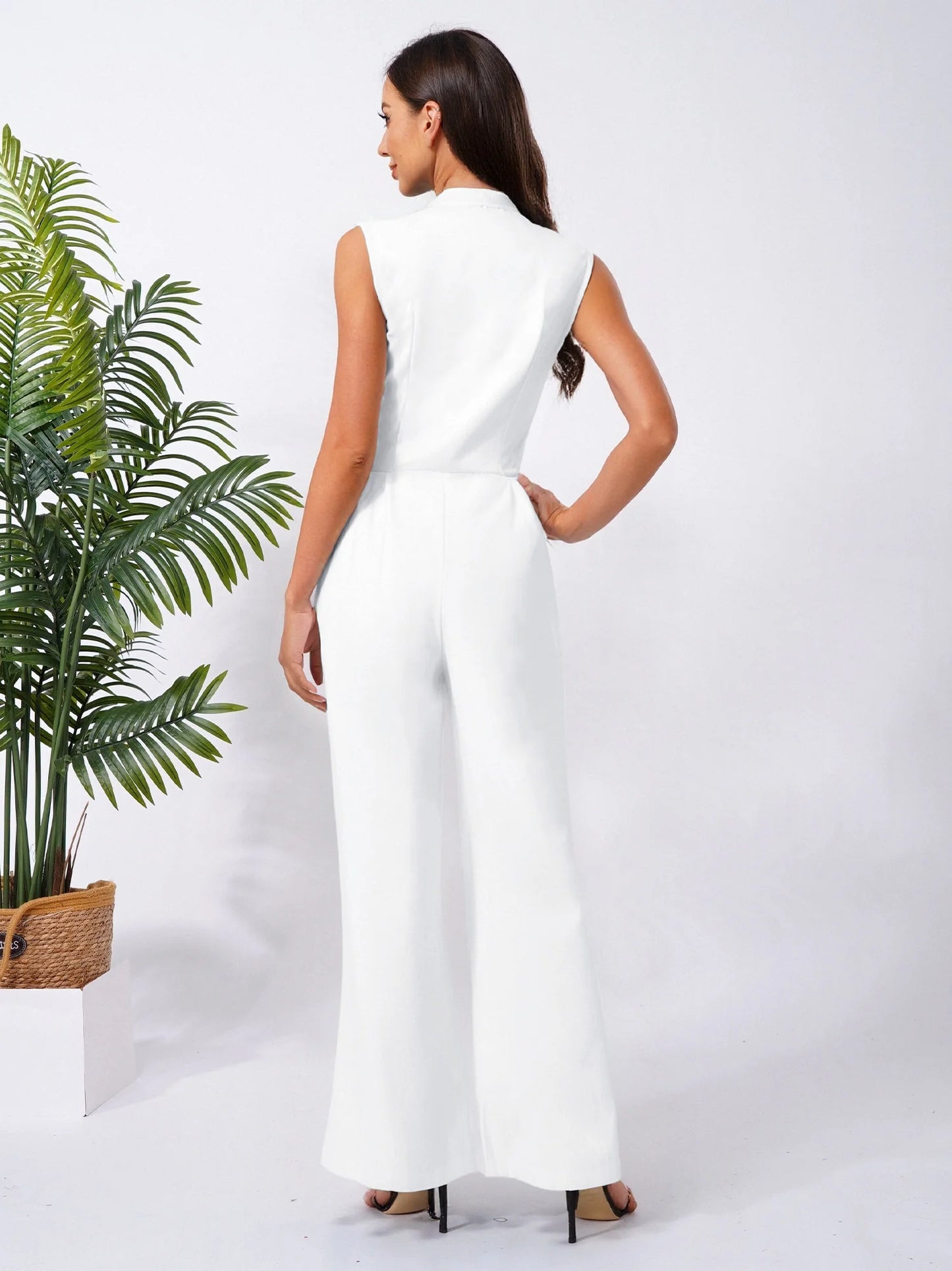 Women High Waist One Piece Sleeveless Jumpsuit Wide Leg Rompers Office Lady Commute Work Casual Dressy Jumpsuits Long Pants.