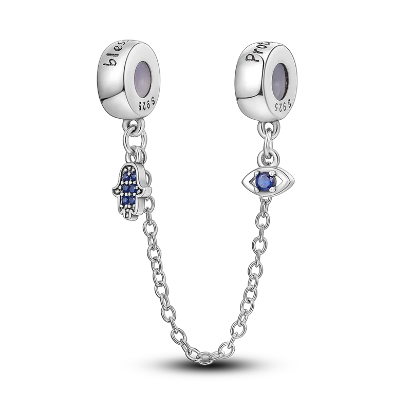 Silver Clasp 925 Sterling Silver CZ pave Clip Charms Daisy Beads Stopper Safety Chain fit Original Bangle Bracelet Jewelry Clip