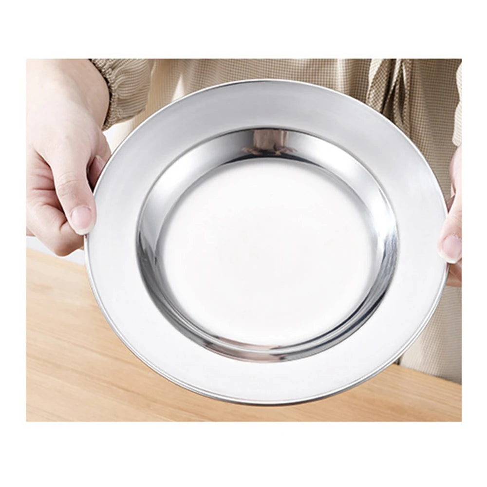3pcs Stainless Steel Plate Set 8 inch 6 inch Ultra-Portable Dinnerware Set Plates for Outdoor Camping Hiking Picnic BBQ Beach.