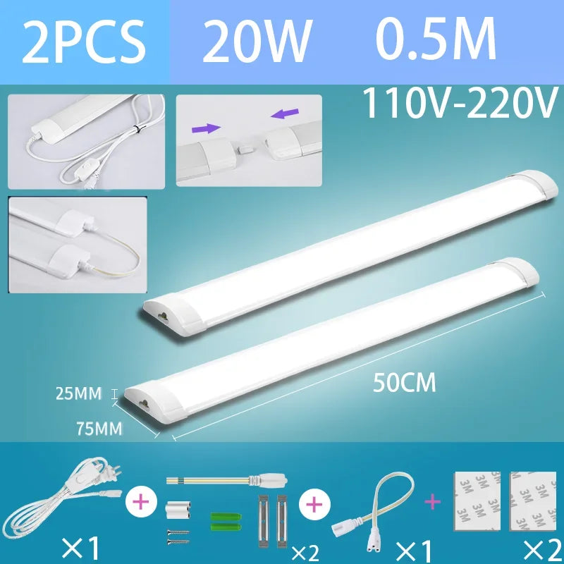 Led Tube Light With Switch Wire 110V 220V 30/50cm Lighting Strip Lamps 10W 20W For  Living Room Bedroom Closet Kitchen Lamp.