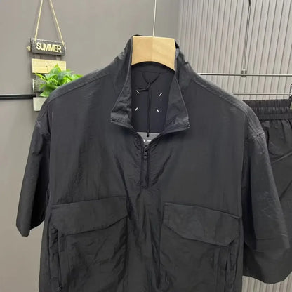 Casual Summer Sports Suit For Men Trendy Brand Short Sleeve Polo Shirt 2024 New Arrival Fashionable Mens Wear One Tower.