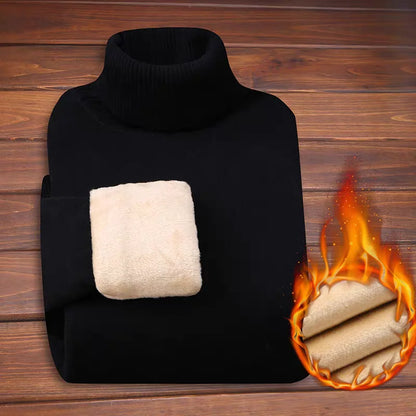 Men's Pullovers Velvet Thickened Sweater Men's Winter Turtleneck Base Shirt Thick Knitted Shirt Warm Men's Inner Clothes.