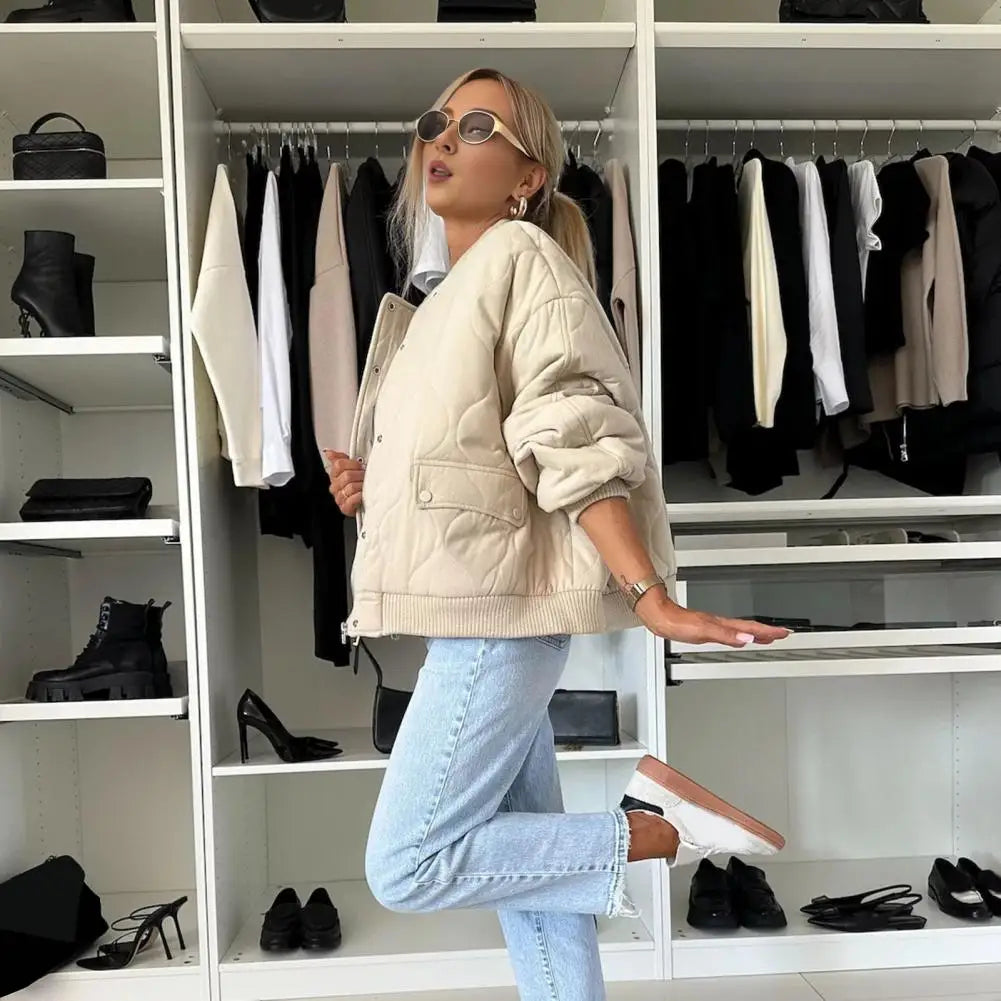 Frauen Herbst Winter Mantel Einfarbig Lange Mantel Baumwolle Jacke mit Knopf Verschluss Taschen Lose Rundhals Täglichen Jacke Oberbekleidung.