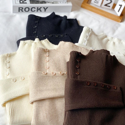 Langarm Beiläufige Dünne Pullover Mode Taste Grundlegende Gestrickte Tops Frauen Rollkragenpullover Koreanische Mode Einfache Chic Kleidung.