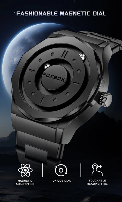 FOXBOX Creative Scrolling Pointer Magnetic Force Men's Quartz Wristwatches Outdoor Sports Waterproof Watch Men Relogio Masculino.