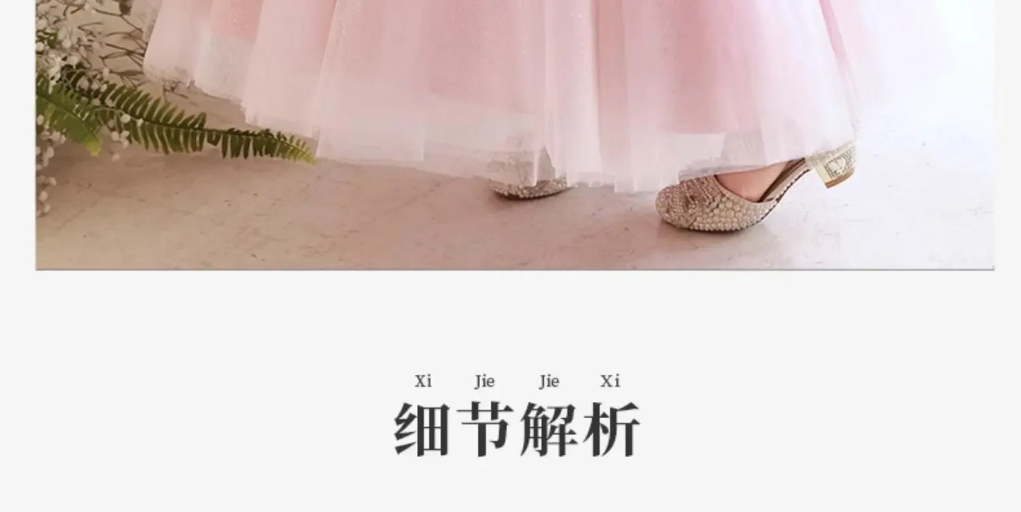 Elegantes Mädchen Flauschiges Spitzenkleid Prinzessin Tüllkleid Geburtstag Hochzeit Kostüme Vestidos Mädchen Performance Party Outfit für Kinder.