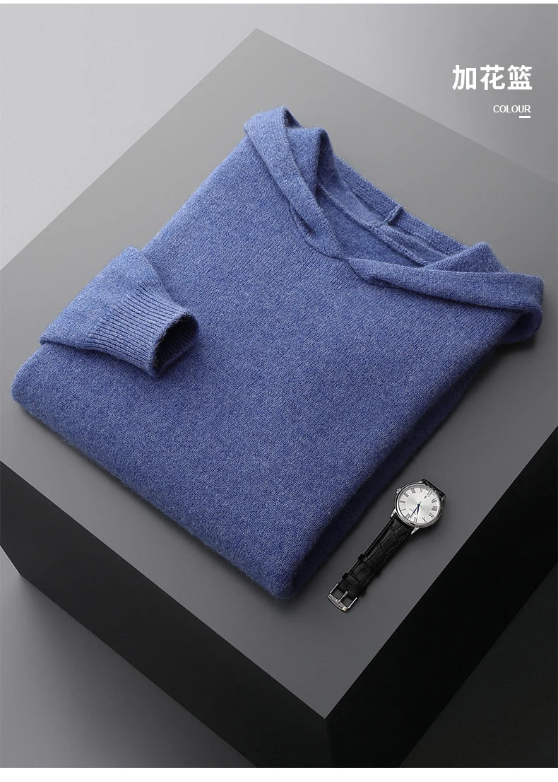 One-piece Hat with Pocket Men's Pullover 100% Cashmere Knitted Sweater Casual Comfortable Top Base Shirt Men's Clothing.