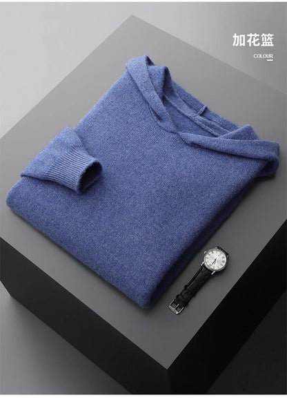 One-piece Hat with Pocket Men's Pullover 100% Cashmere Knitted Sweater Casual Comfortable Top Base Shirt Men's Clothing.