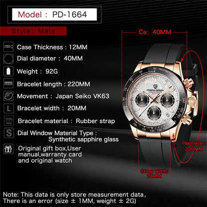 40mm New V2 PAGANI DESIGN Men's Quartz Watches Sapphire Retro Chronograph Stainless Steel Waterproof Watch Men Relogio Masculino.