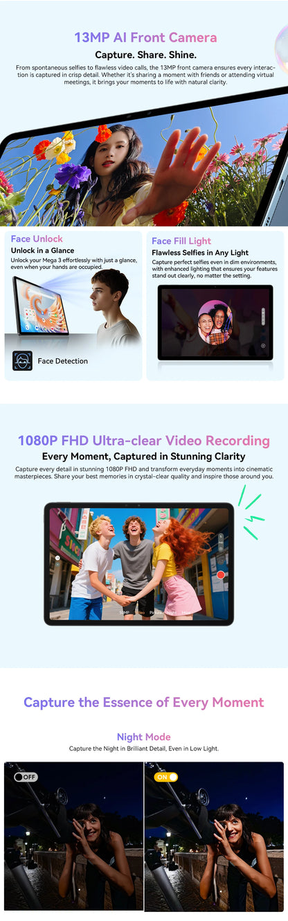 2025 Blackview MEGA 3 Tablet Android 15 Pad 12.1" 2.5K 90Hz Display 12GB 256GB 8800mAh Tablets PC 33W Fast Charging 50MP Camera