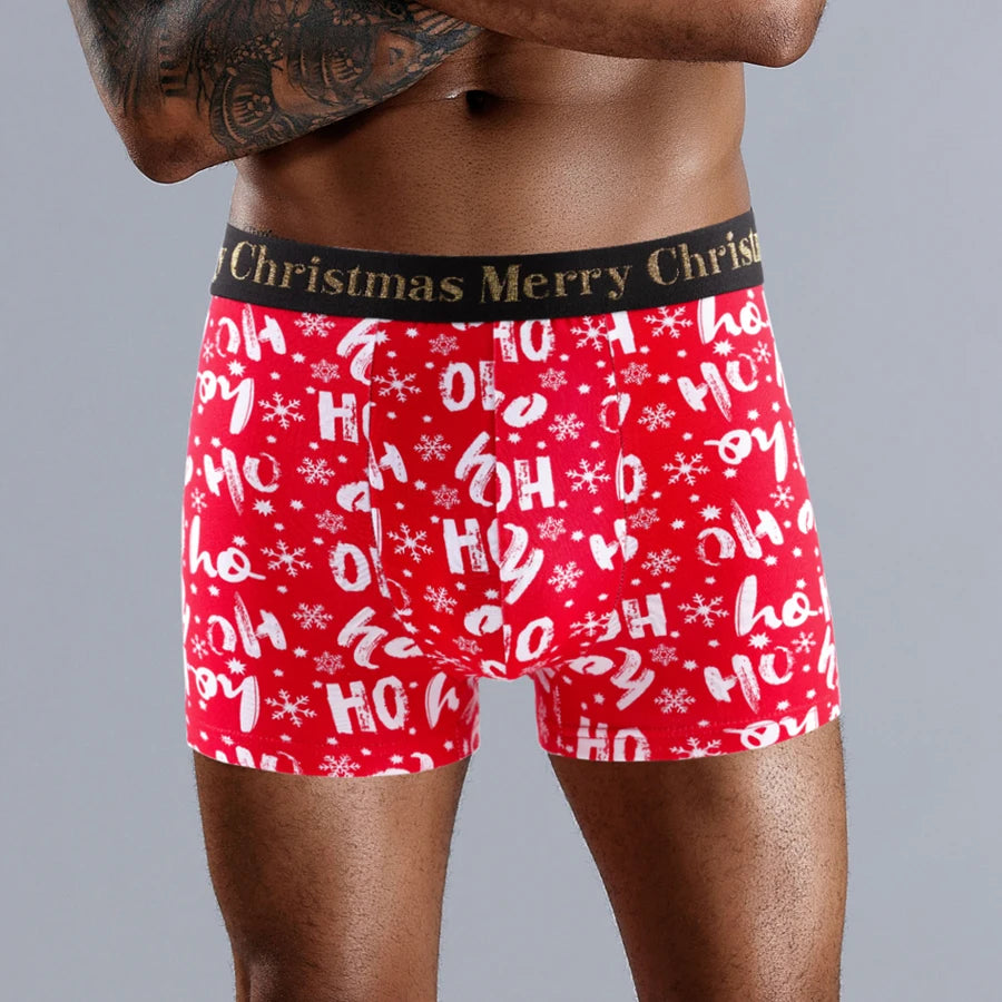 4 stücke Weihnachten Schlüpfer der Männer Baumwolle Shorts Marke Druck Männer Unterhosen Brief Bund Boxer Briefs Sexy Unterwäsche Männer Boxer