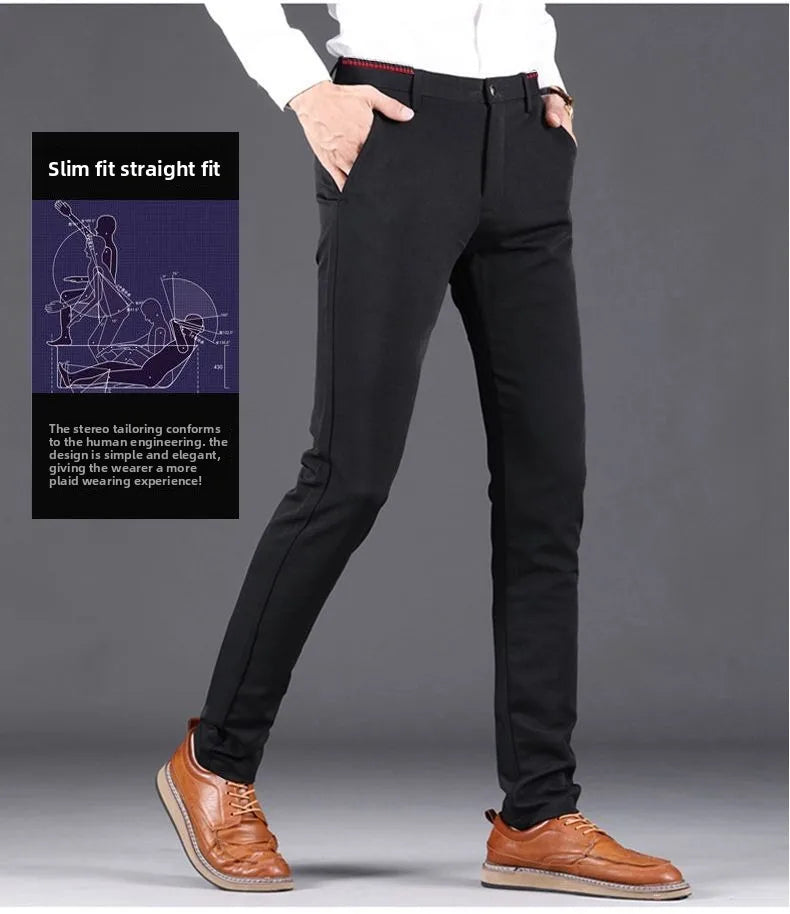 Men's Travel Dress Pants Stretch, No Iron Required Business Trousers, British Classic Slim Fit Lightweight Office Work Pants.