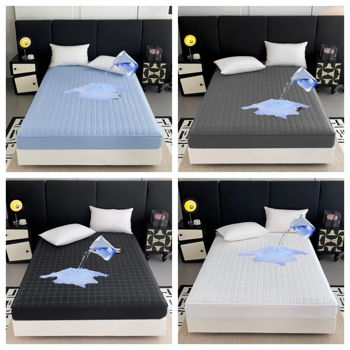 Kuup Fashion Queen Size Mattress Protector Waterproof Quilted Fitted Sheet Solid Color Bed Cover - No Pillowcase Included.