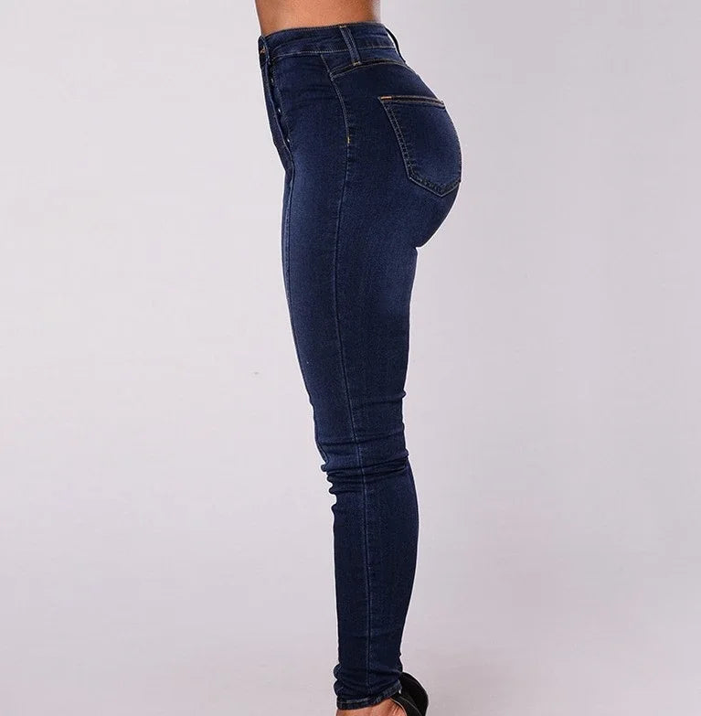 Denim Pencil Pants Women Vintage Jeans High Waist Washed Double Breasted Pockets Basics Ankle Length Trousers 2025 Streetwear.