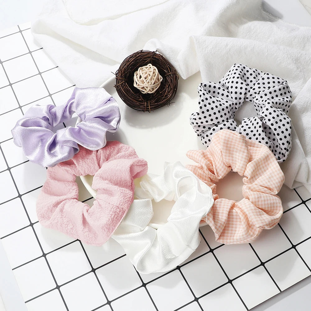 5Pcs/Lot Girl Pink Red Hair Band Accessories Fashion Large Hair Ties Solid Color Elastic Scrunchies For Women Ponytail Hairstyle.