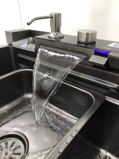 Whale sink kitchen single bowl nano black honeycomb LED digital display flying rain stainless steel large single bowl sink