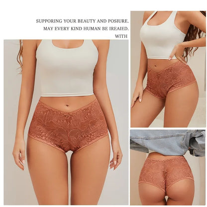 3Pcs Women's Seamless Lace Briefs Women Plus SizePanties Solid Color Breathable Underwear Female Low Waist Soft Lingerie S-XL.