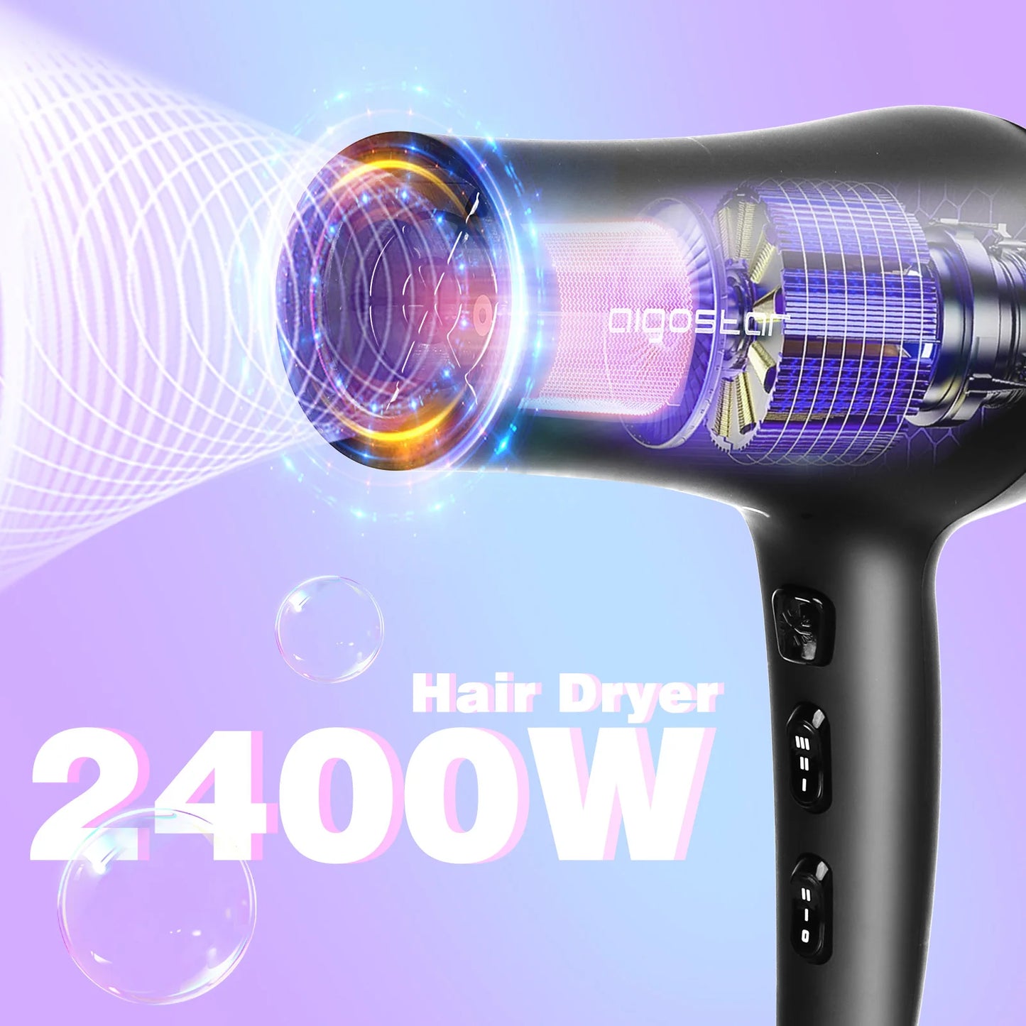 Aigostar Monique 32HIE Professional 2400W Ionic Hair Dryer with 2 Speeds and 3 Temperature Settings - Cold Air Button.Overheat P