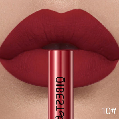 QIBEST Sexy Red Matte Lip Gloss Long Lasting Velvet Liquid Lipstick Lip Makeup Women Beauty Nonstick Cup Waterproof Lipgloss Hot