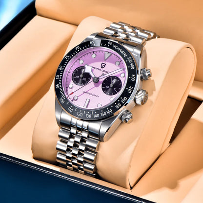 PAGANI DESIGN Men Watches New Pink BB Panda Dial Chronograph Fashion Luxury Quartz Watch For Men VK64 Movt Waterproof Watch 2025.