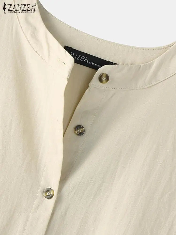 Women's Elegant Solid Cotton Robe Femme 2022 Spring Autumn Bohemian Maxi Dress ZANZEA Casual Long Sleeve Shirt Dresses Oversized.