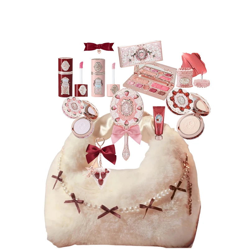 Makeup Set Flower Knows All in One GiftBox Glitter EyeShadow Palette Long Lasting Velvet Lip Cream Matte Blush with Cosmetic Bag.