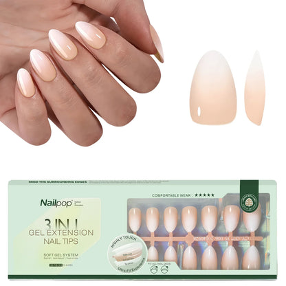 NAILPOP 150Pcs 4 in 1 Ombre Gel Nail Tips White Gradient Soft Gel False Nail Tips Soak Off Fake Nails Extensions DIY 15 Sizes.