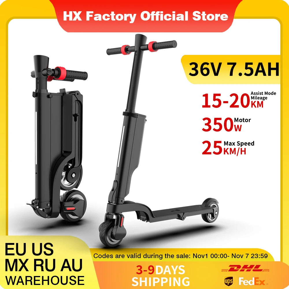 HX Electric scooter Foldable 7.5A 350W 25KM/H electric scooters 36V EScooters 5.5 Inch E Scooter For Adults.