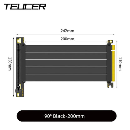 TEUCER PCI-E 4.0 X16 Riser Cable Video Card Extension Shielded Flexible 90° Mounting GPU Extension Cord Black/White.