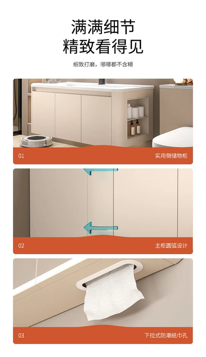 Space Badezimmerschrank aus Aluminium mit Wabenbogen und Seitenschrank, Waschbecken-Kombination, WC-Waschbecken, integrierte Keramik