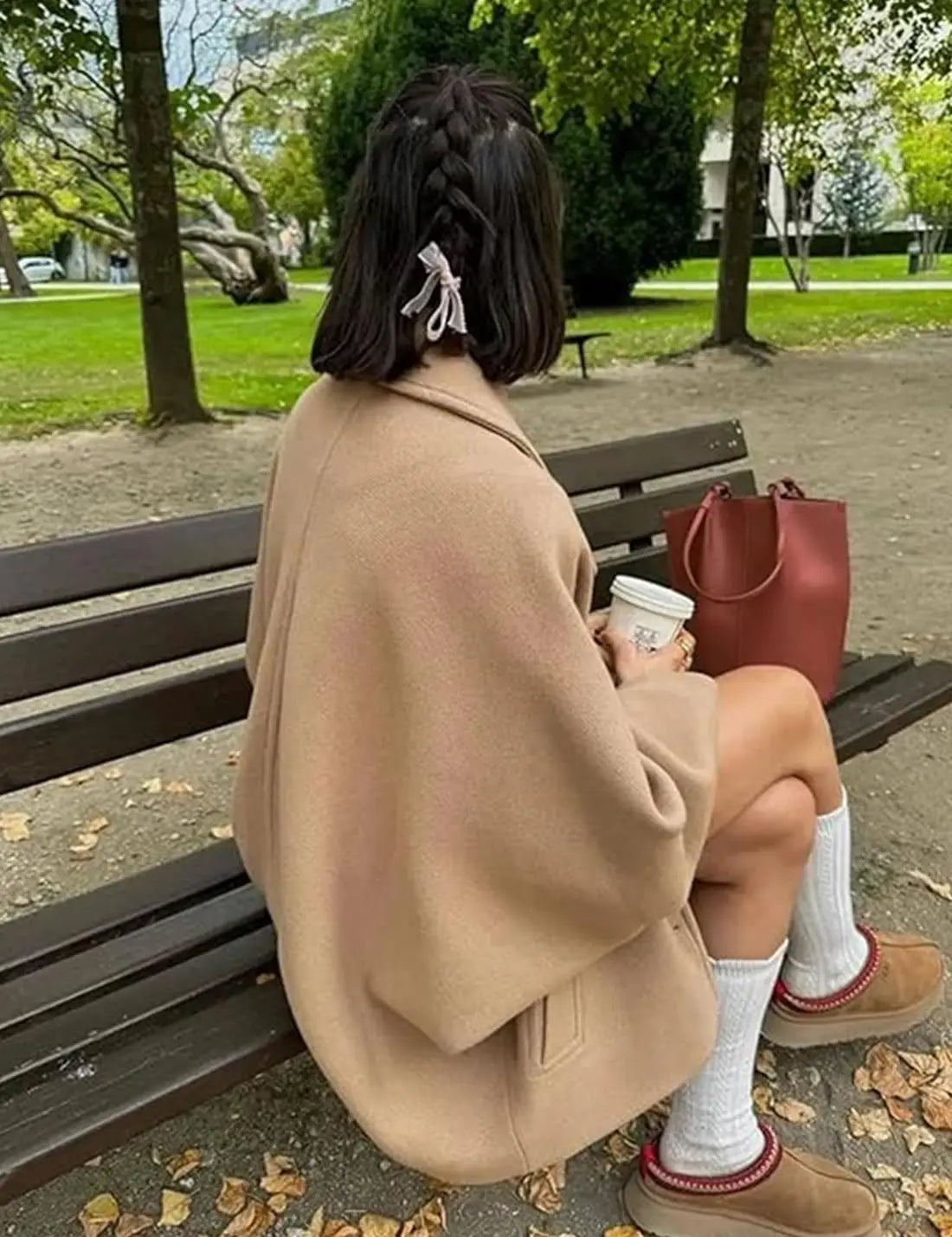 ZBZA Damen Schräge Knopf Lose Fledermausärmel Jacke Mantel Revers Langarm Doppeltasche Warm Solide Farbe Vintage Oberbekleidung Herbst Winter Neue Weibliche Chic Mantel.