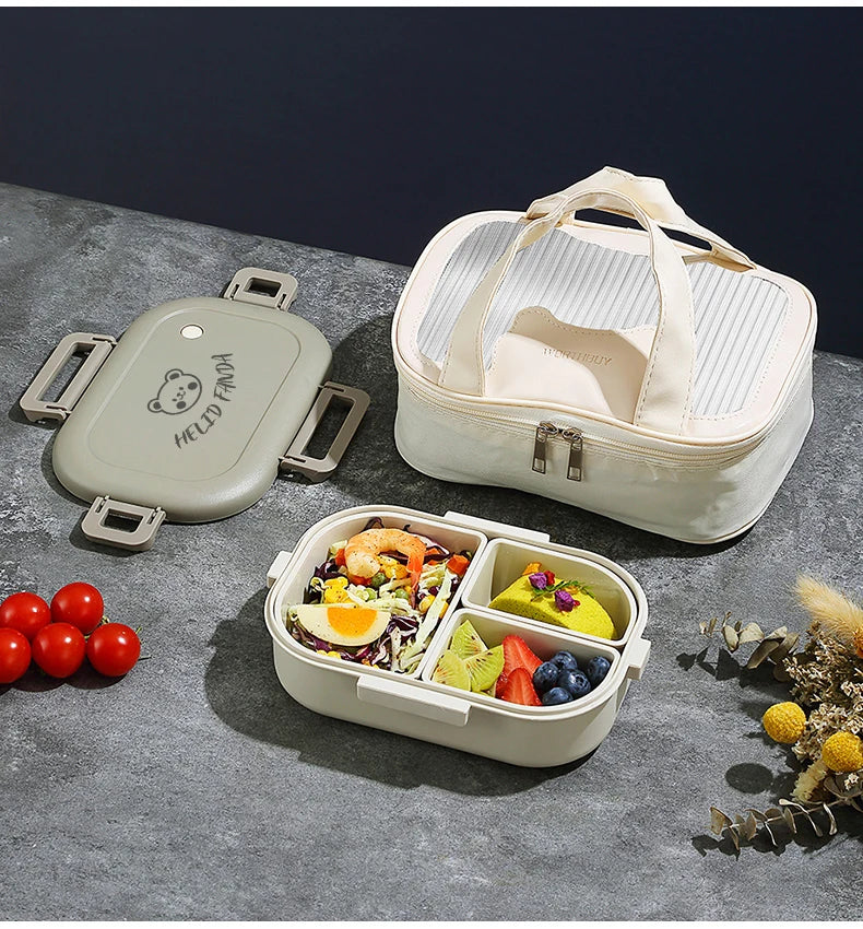 WORTHBUY Portable Plastic Bento Lunch Box With 3 Removable Compartment Leak-proof Microwave Salad Food Container For Kids School