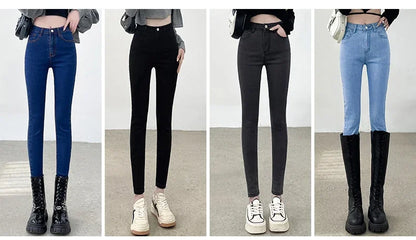 Spring and Summer Women's Casual Office Tight Solid Color Jeans Stretch Sexy Fashionable Classic Slim Fit Denim Pants Female.