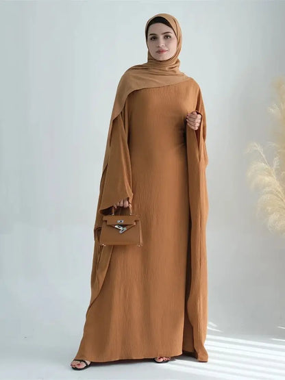 White Pink Black Brown Soft Crepe Khimar Batwing Abaya Damen 2 Piece Muslim Modest Hijab Dresses Set Kaftan Kebaya Robe Women