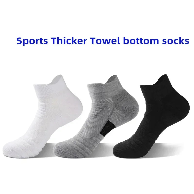 6/3/1 Pairs New Men Sports Running Fitness Flight Short Tube Socks Women's Towel Bottom Basketball Socks Solid Color Black Socks.