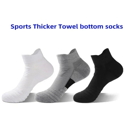 6/3/1 Pairs New Men Sports Running Fitness Flight Short Tube Socks Women's Towel Bottom Basketball Socks Solid Color Black Socks.