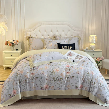 Flowers Prints Bedding Set Lyocell Eucalyptus Fiber Super Soft Silky Cool Feeling Duvet Cover Bed Sheet/Fitted Sheet Pillowcases