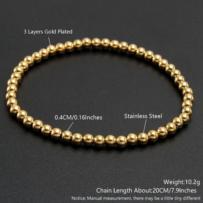 MHS.SUN Trend Stretch Stainless Steel Bracelets Gold Sliver Color 2MM 5MM 8MM Stacked Ball Beaded Bracelet For Women Men Jewelry
