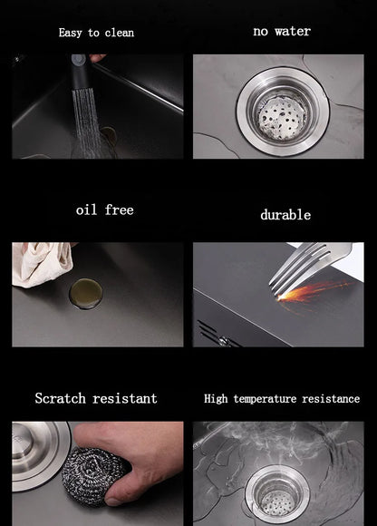 kitchen sink Black nano-sink single-slot household hand-washing basin kitchen large 304 stainless steel sink sink bowl